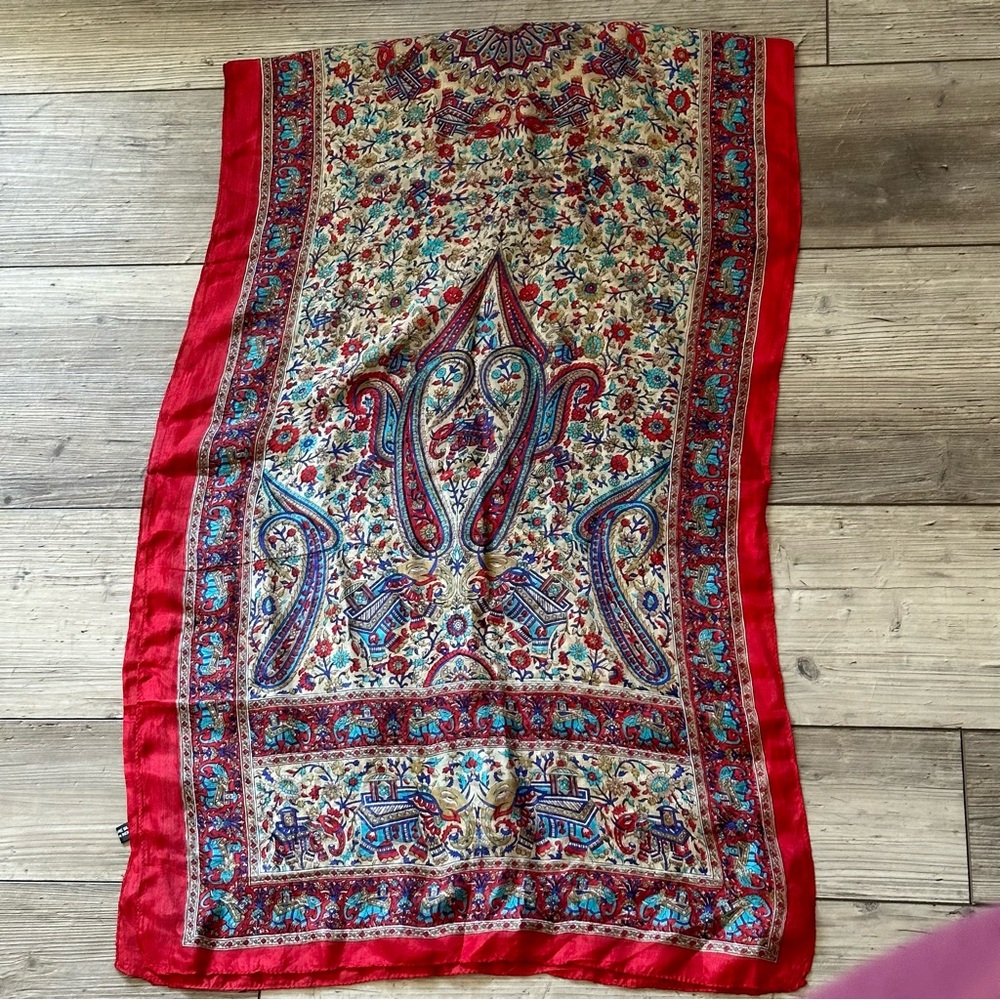 Women’s 100% Silk Scarf Multi Color Floral/Paisley Made In India